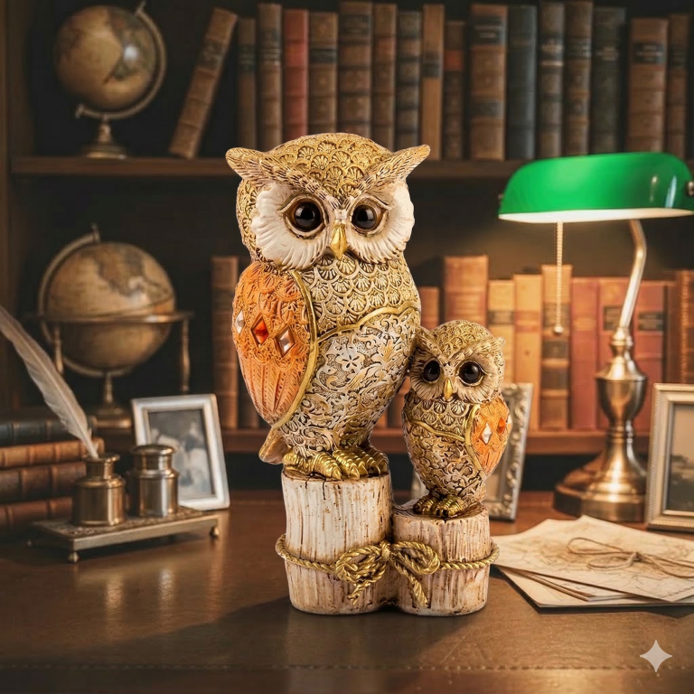 Owl on Stump Sculpture Decor