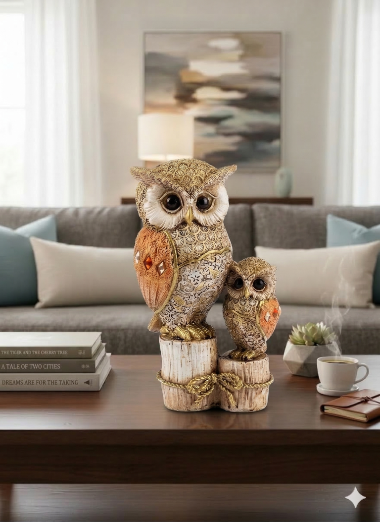 Owl on Stump Sculpture Decor