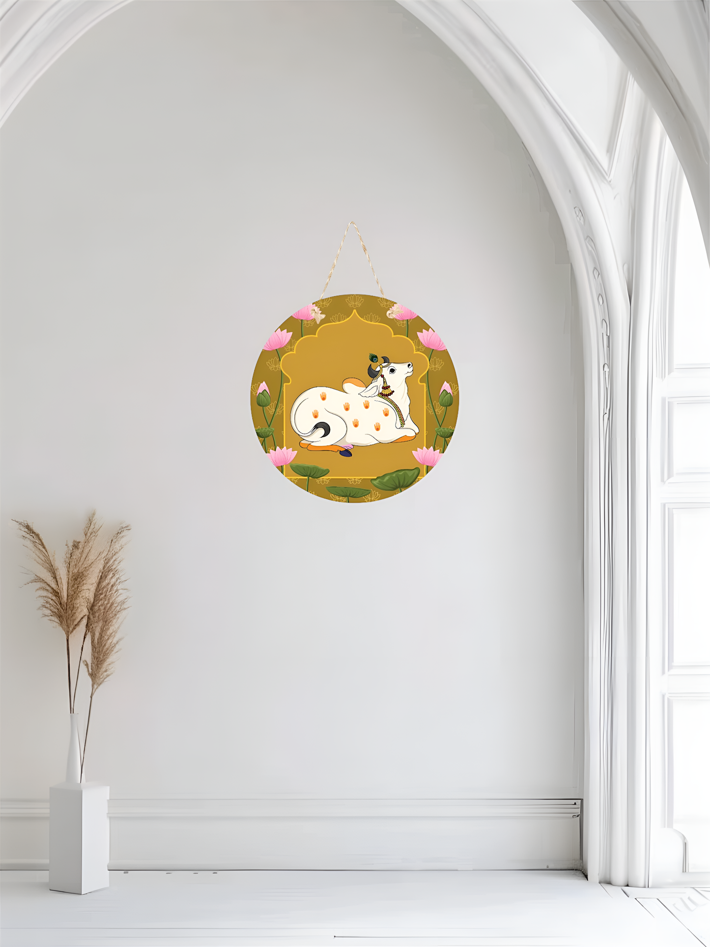 Nandi Cow Round Hanging Wall Plaque for Pooja Room & Home Décor
