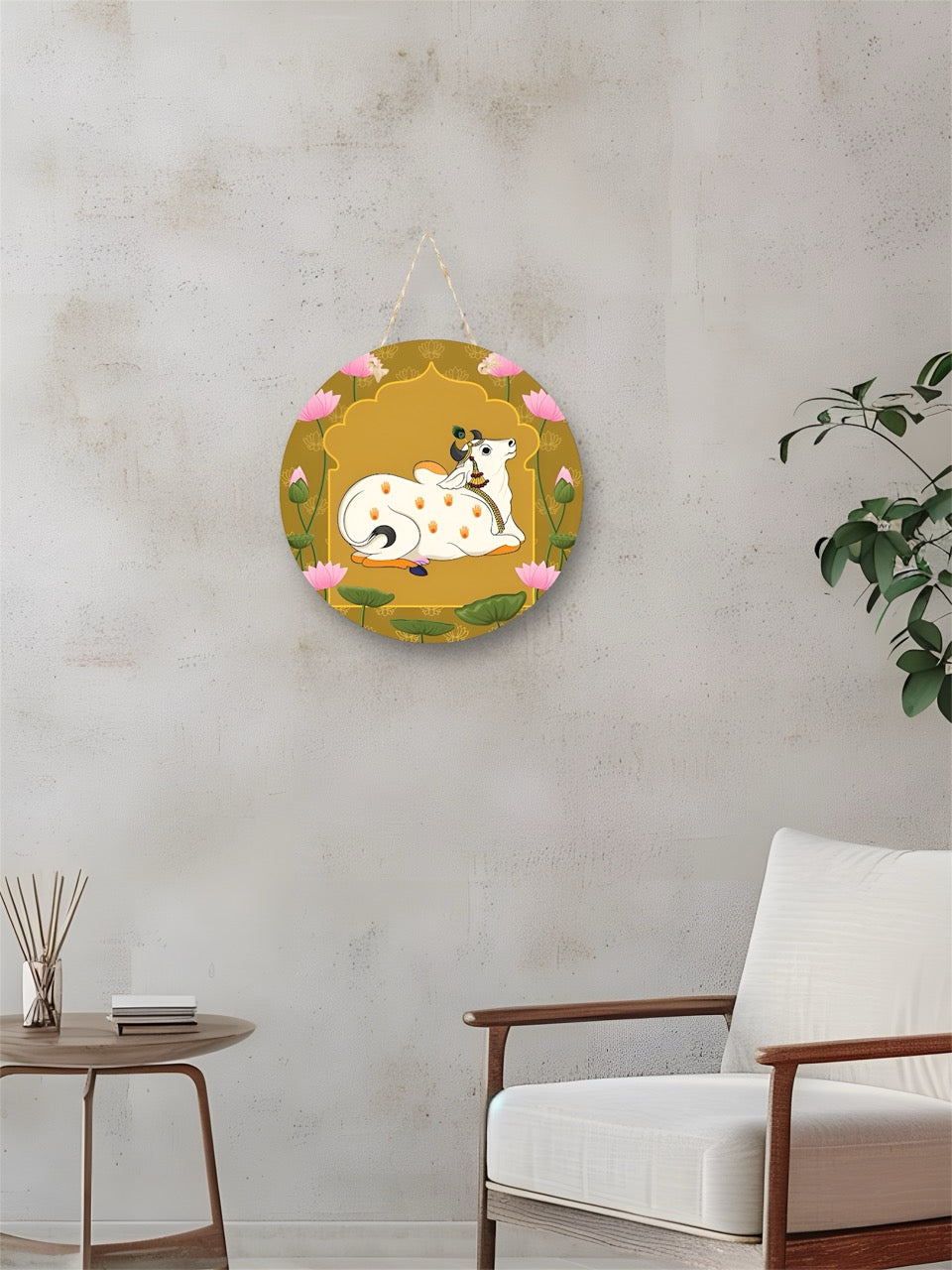 Nandi Cow Round Hanging Wall Plaque for Pooja Room & Home Décor