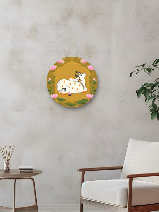 Nandi Cow Round Hanging Wall Plaque for Pooja Room & Home Décor