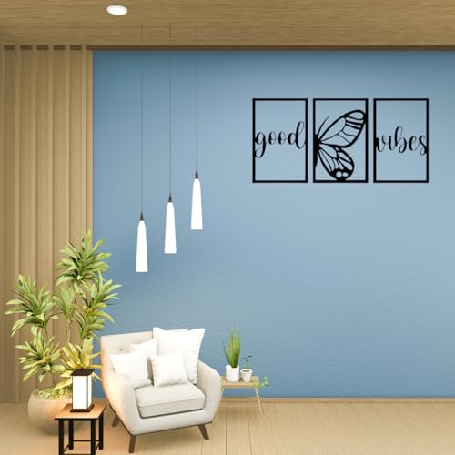 Good Vibes Black MDF Wall Art Butterfly Motivational Wall Decor for Living Room, Bedroom, Garden & Minimalist Decor Bohemian Line Art Decorationn (14X24 cm)