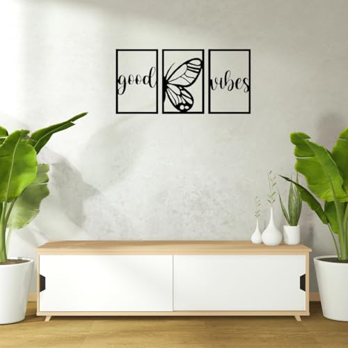 Good Vibes Black MDF Wall Art Butterfly Motivational Wall Decor for Living Room, Bedroom, Garden & Minimalist Decor Bohemian Line Art Decorationn (14X24 cm)
