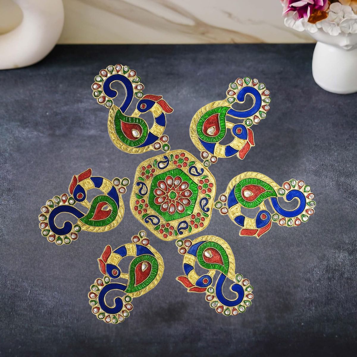 Peacock Meena Stone Rangoli