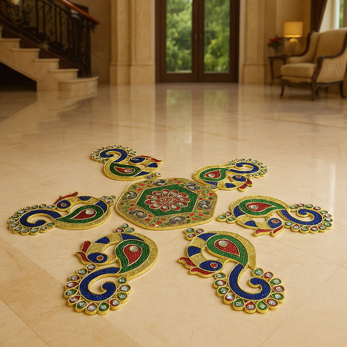 Peacock Meena Stone Rangoli