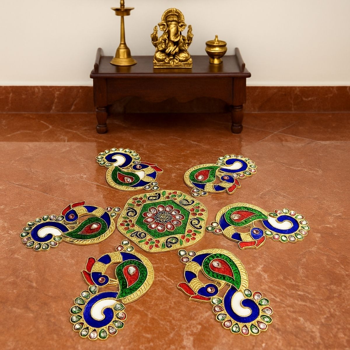 Peacock Meena Stone Rangoli