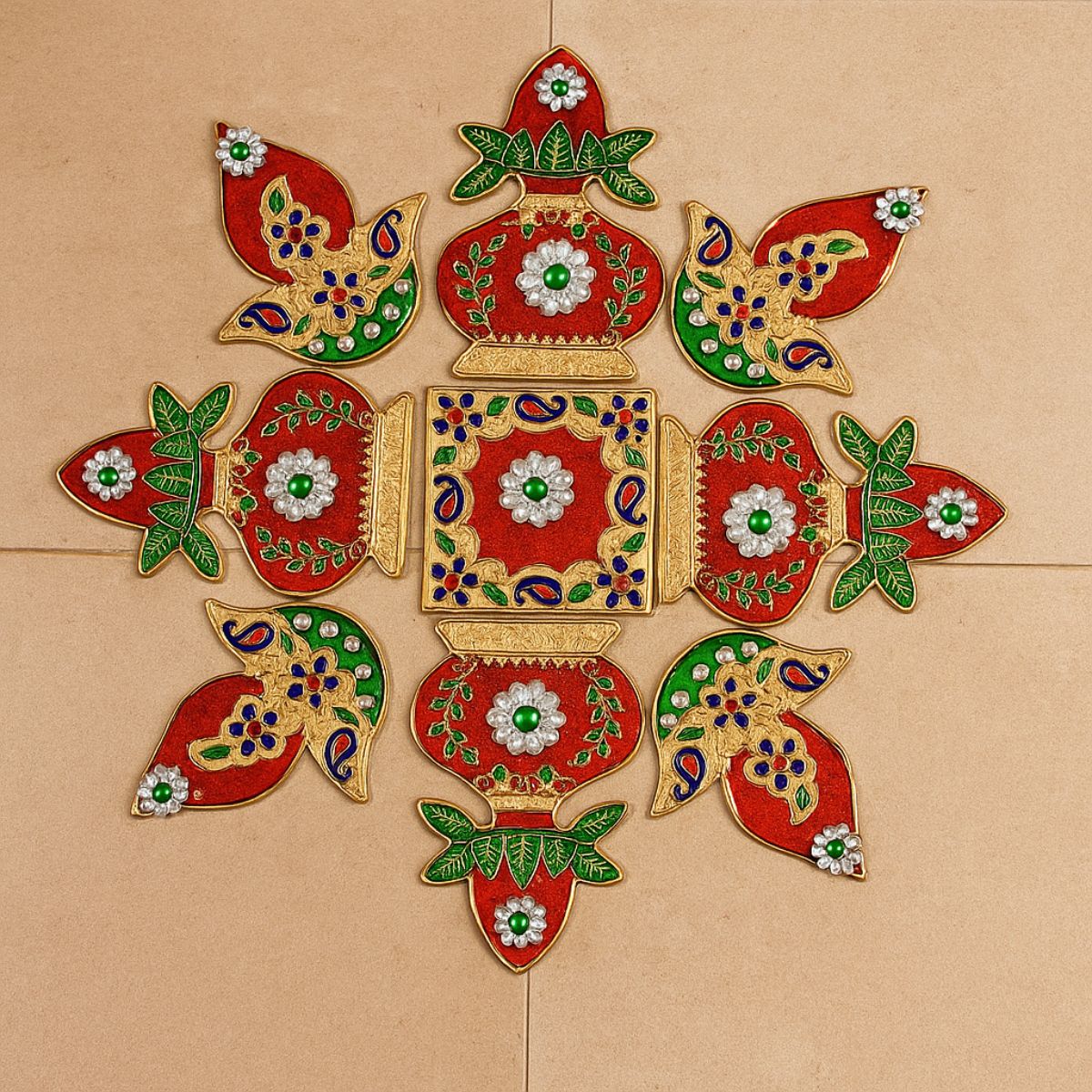 Kalash and Diya Meena Stone Rangoli