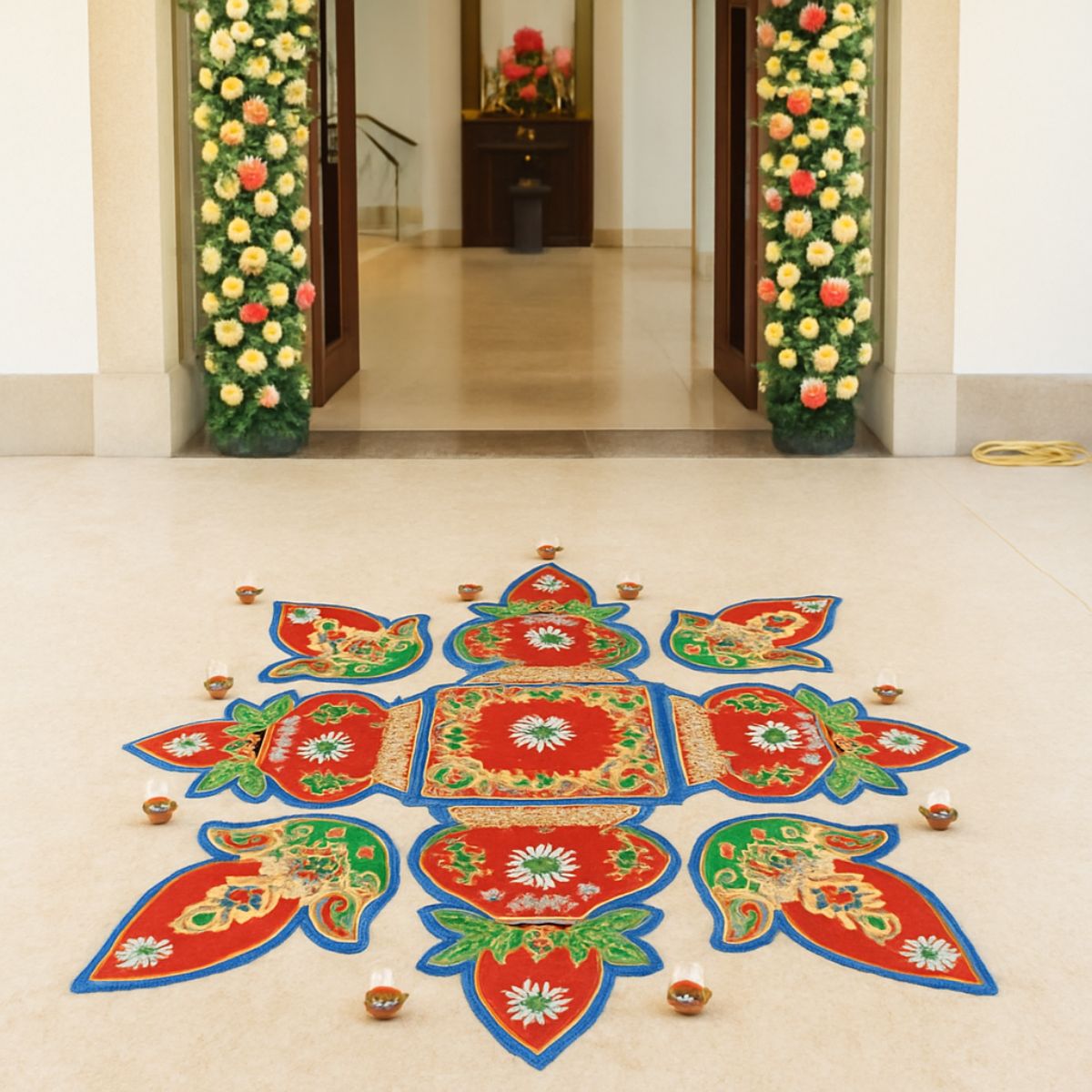 Kalash and Diya Meena Stone Rangoli
