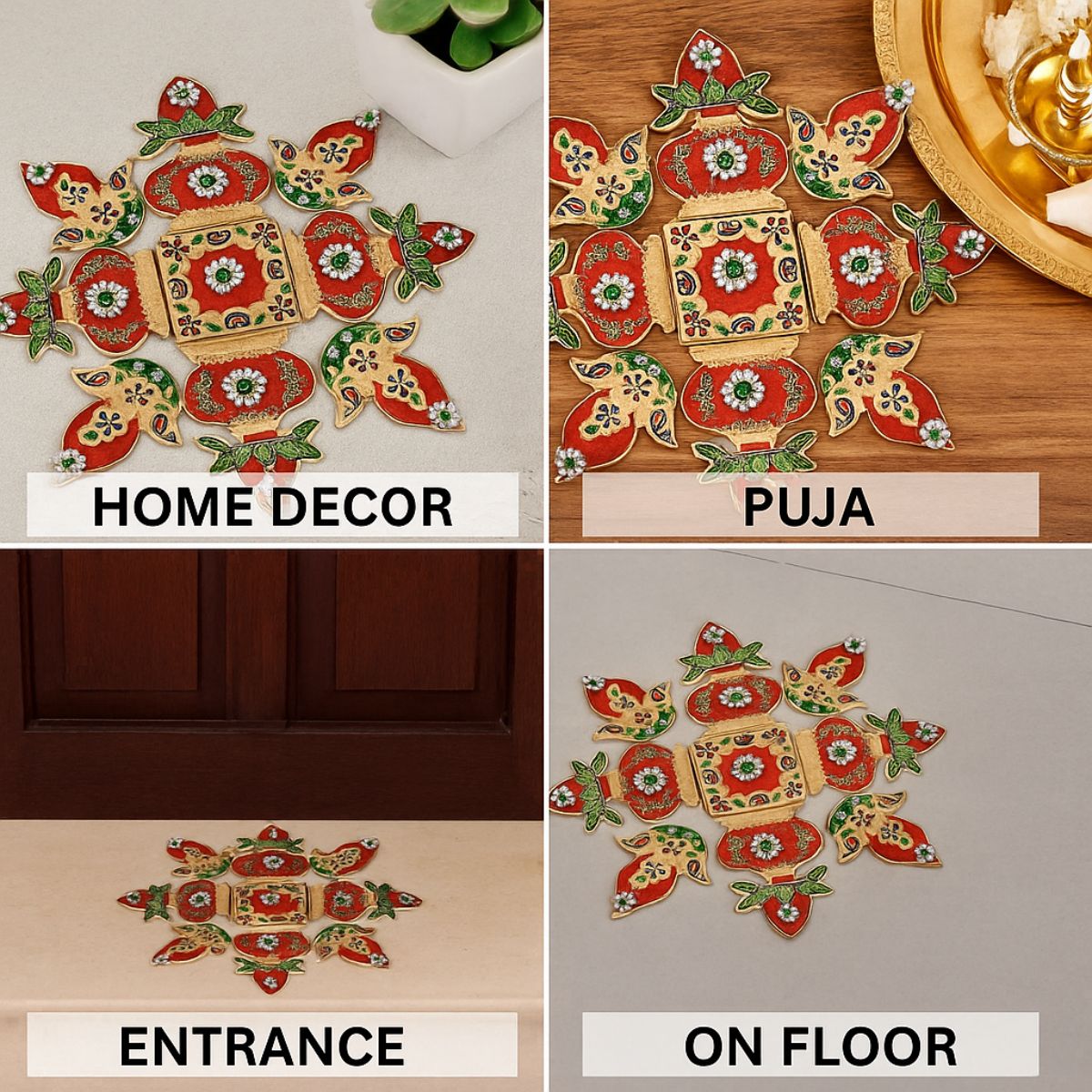 Kalash and Diya Meena Stone Rangoli
