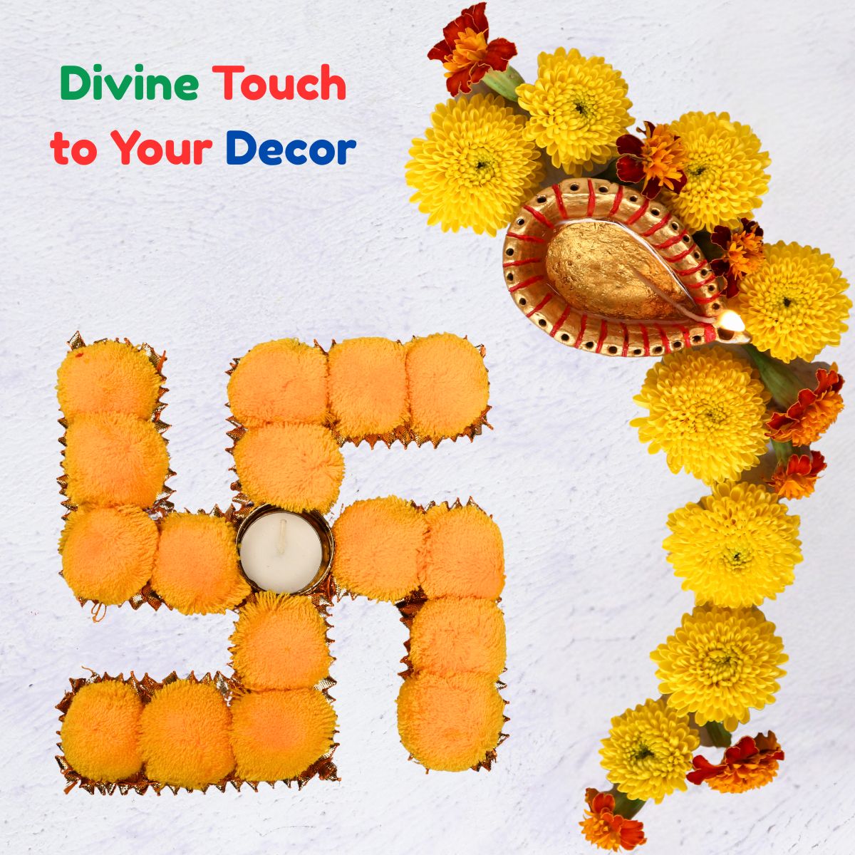 Swastik Tealight Holder with Pom Pom  MDF Base