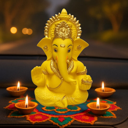 tiny shiny Finish Ganesha Ji Idol with yellow colour