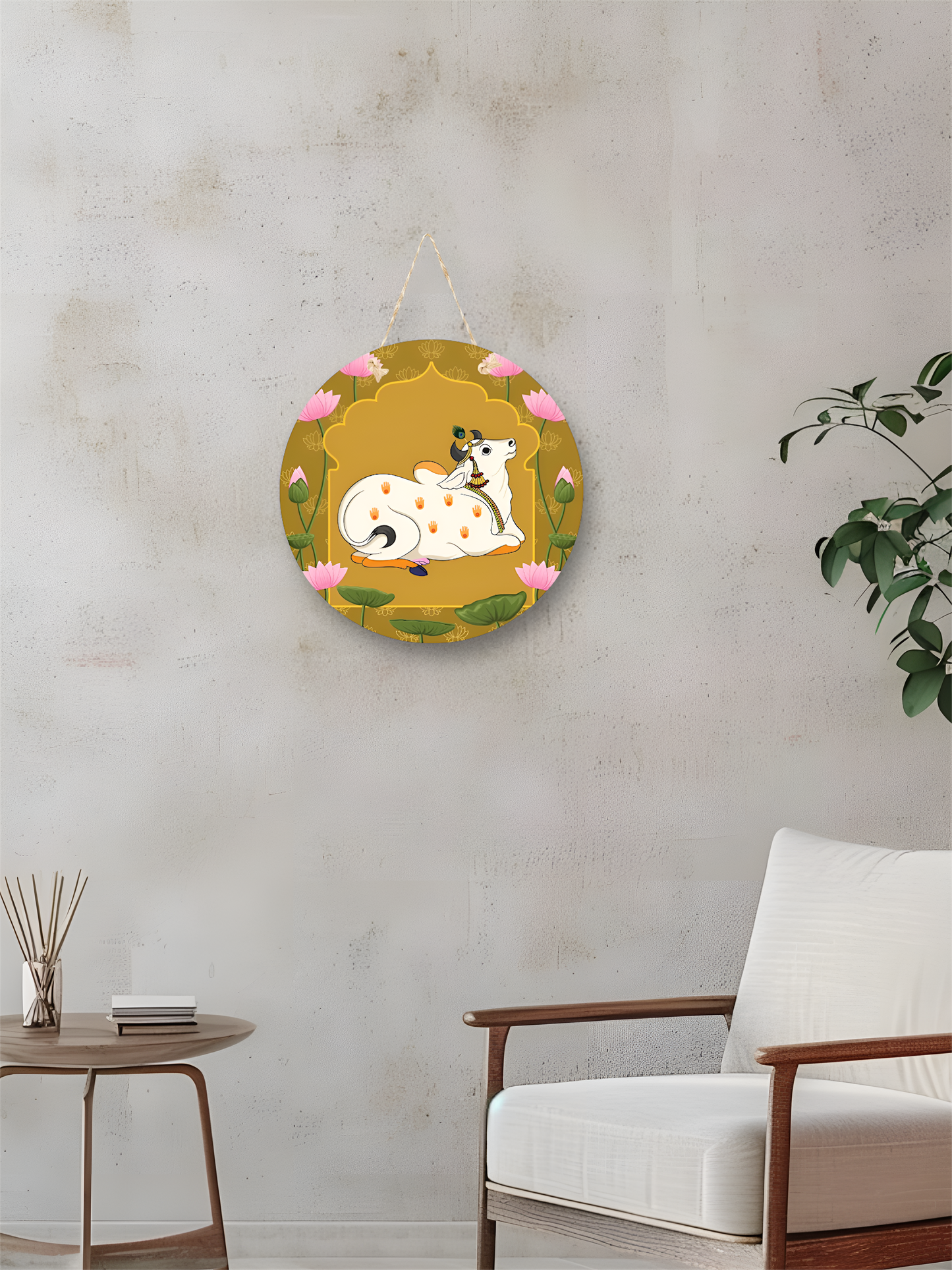 Nandi Cow Round Hanging Wall Plaque for Pooja Room & Home Décor