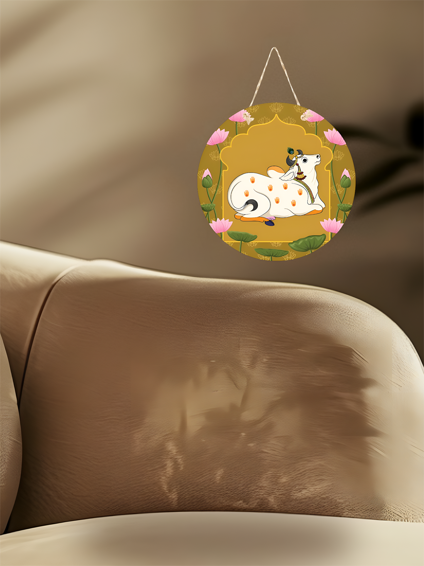 Nandi Cow Round Hanging Wall Plaque for Pooja Room & Home Décor