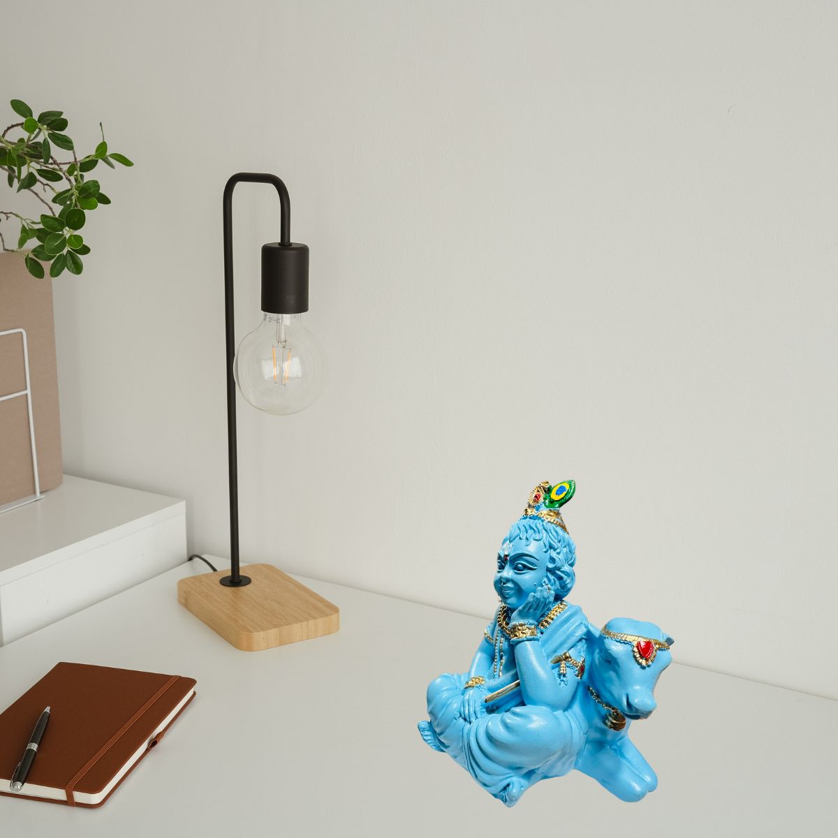 Tiny Shiny Bal Gopal with Cow Murti Statue