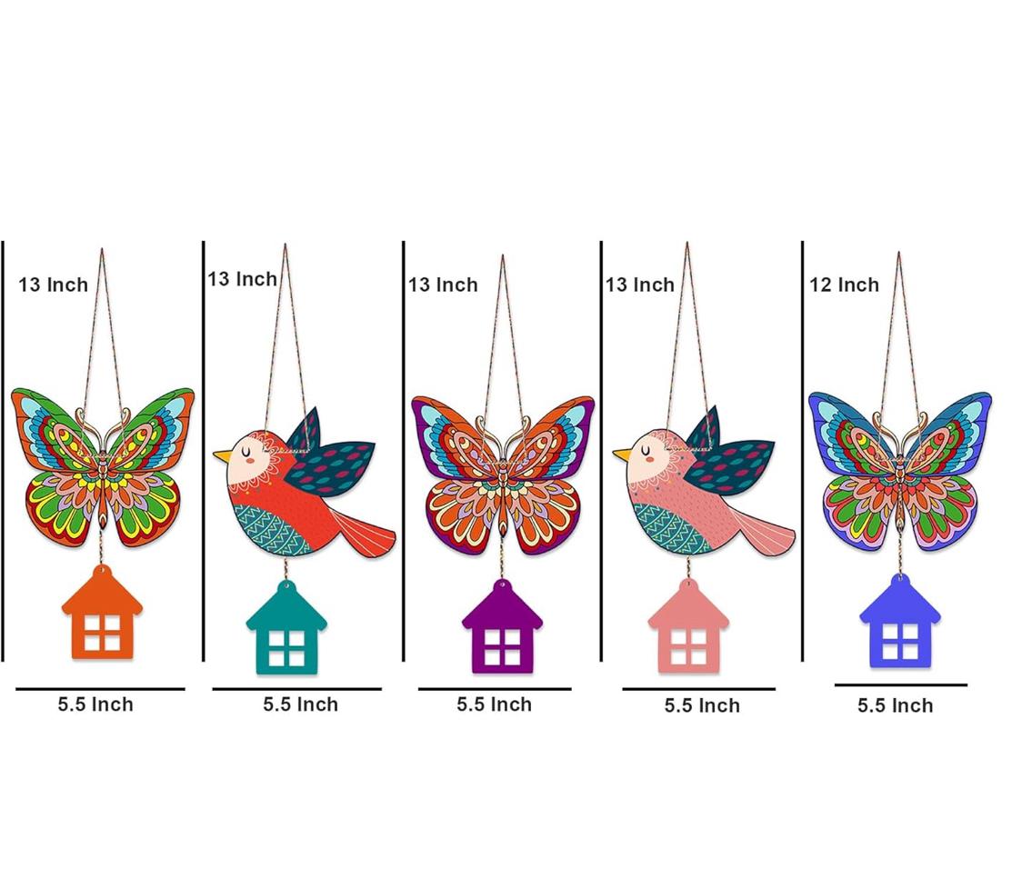 Colorful Bird & Butterfly Hanging Wall Decor with House Charms
