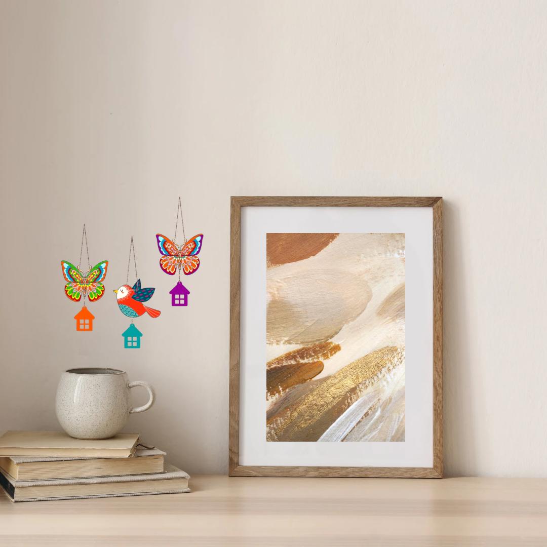 Colorful Butterfly & Bird Hanging Wall Decor Set with House Charms