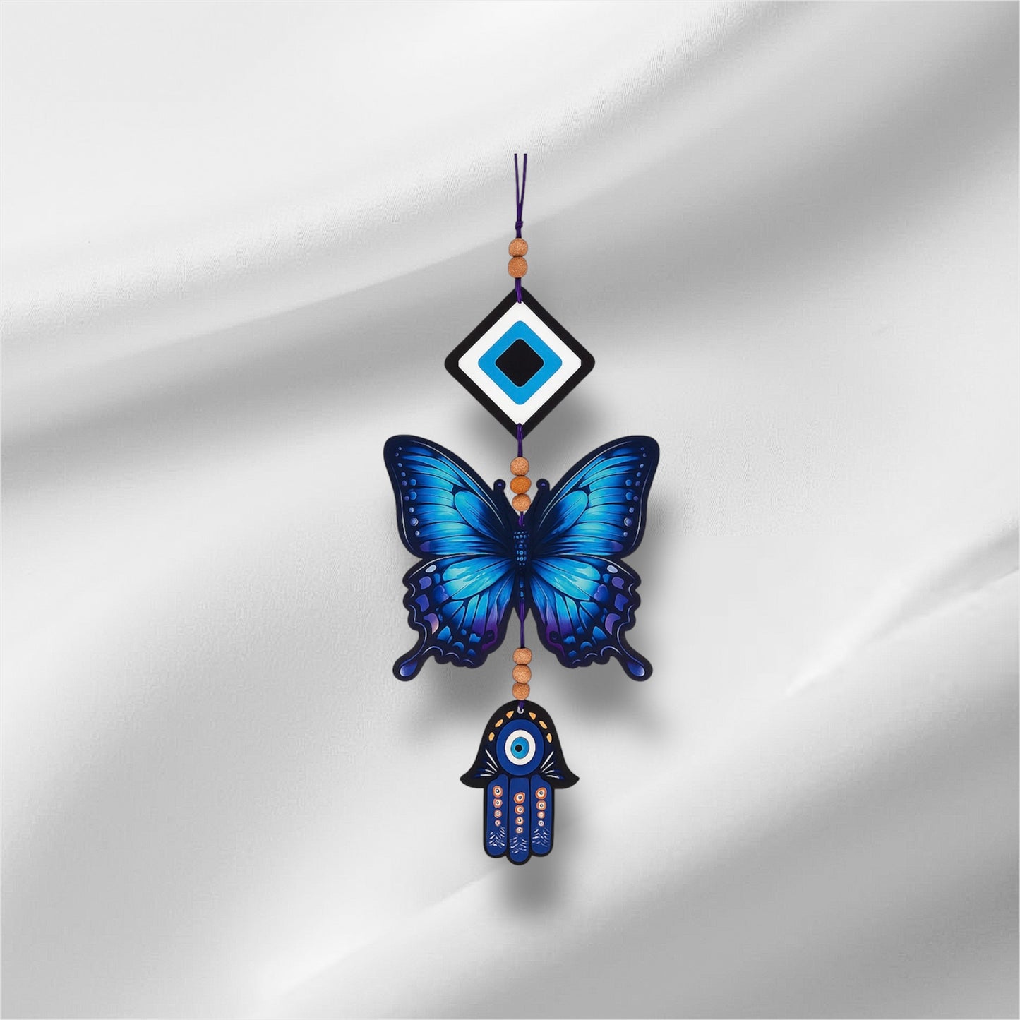 Blue Butterfly Evil Eye Hanging Wall Decor with Hamsa Hand Charm