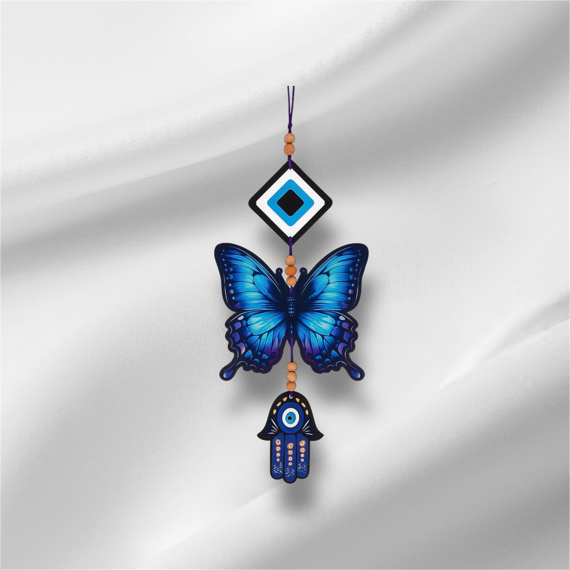 Blue Butterfly Evil Eye Hanging Wall Decor with Hamsa Hand Charm