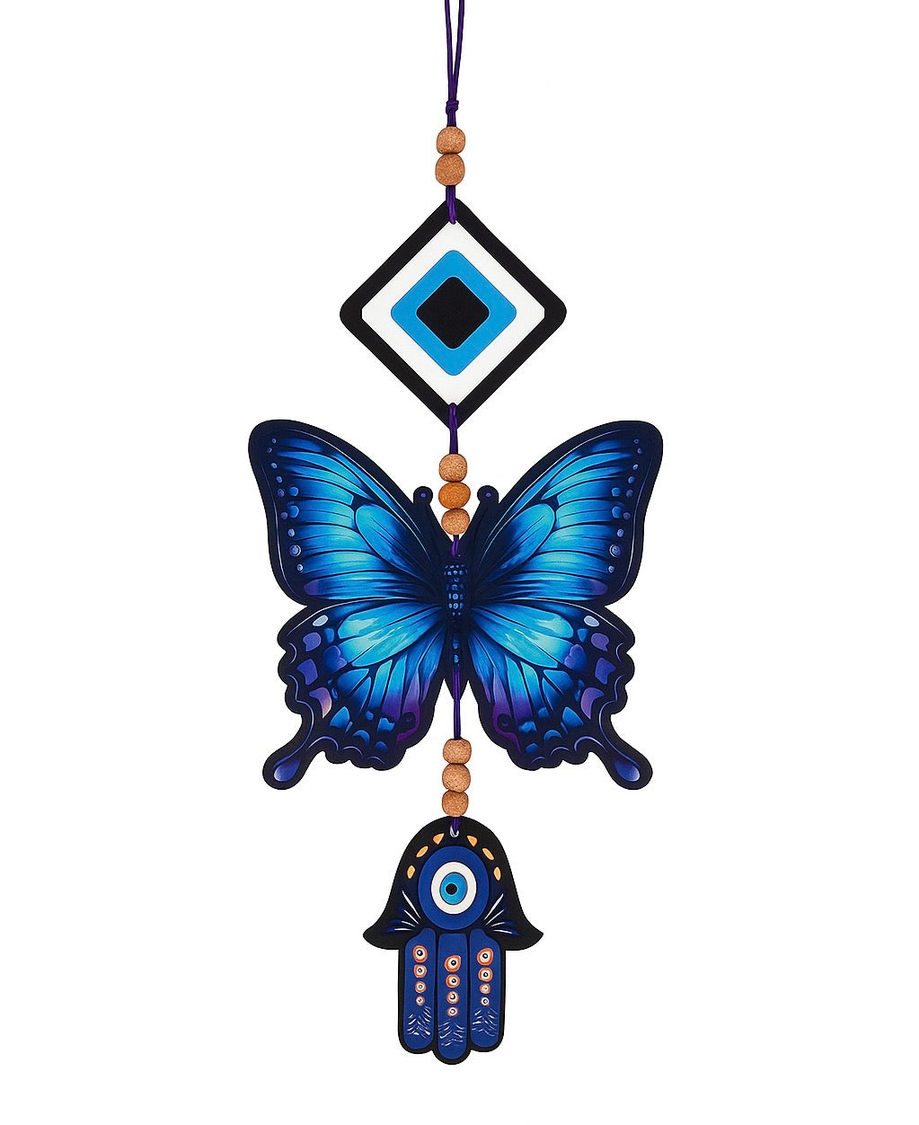 Blue Butterfly Evil Eye Hanging Wall Decor with Hamsa Hand Charm