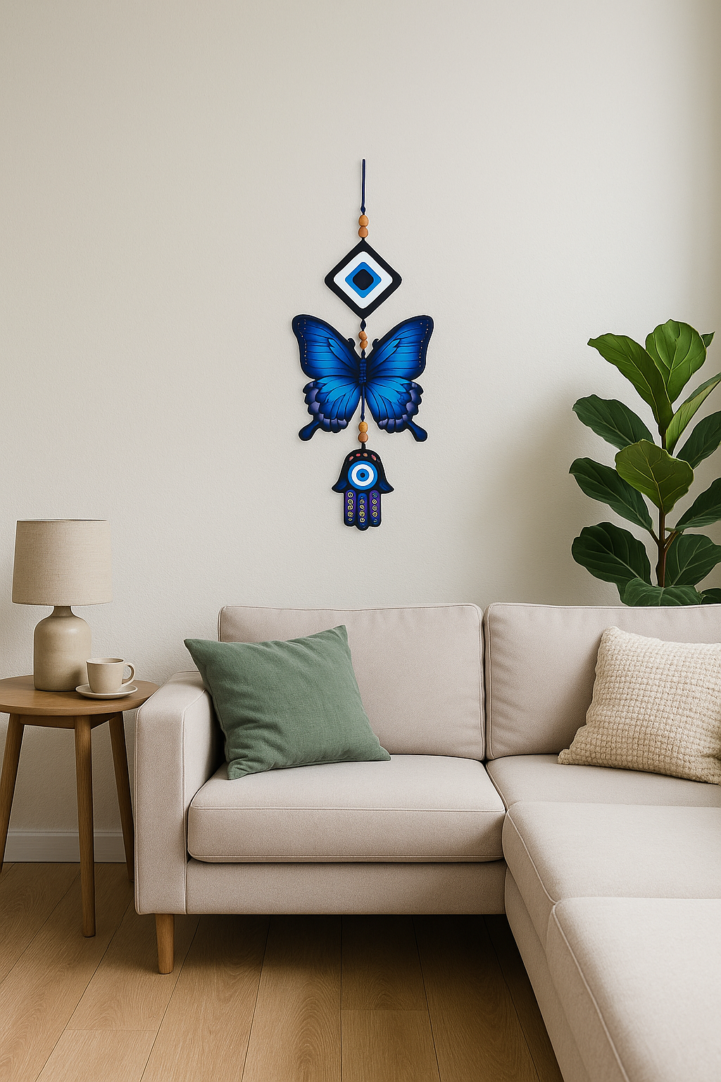 Blue Butterfly Evil Eye Hanging Wall Decor with Hamsa Hand Charm