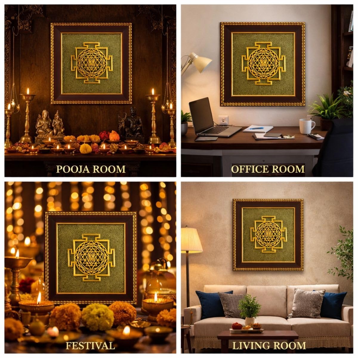Tiny Shiny Shree Yantra on Raw Pyrite Frame