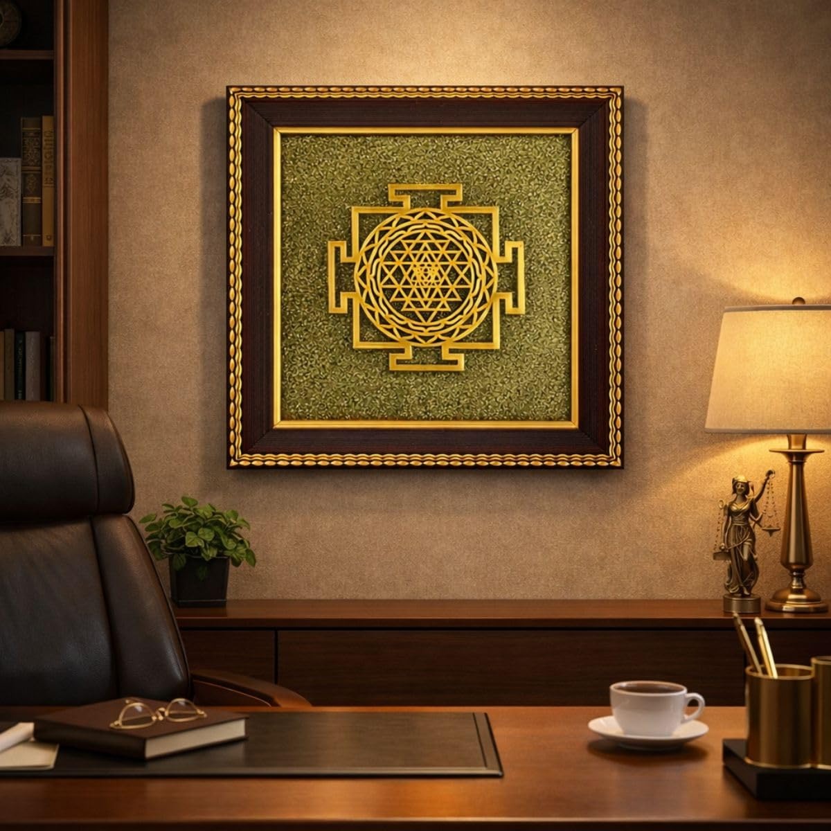 Tiny Shiny Shree Yantra on Raw Pyrite Frame