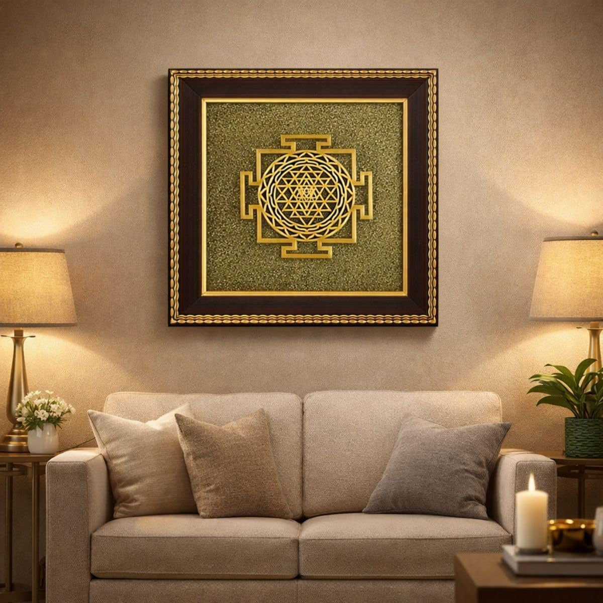 Tiny Shiny Shree Yantra on Raw Pyrite Frame