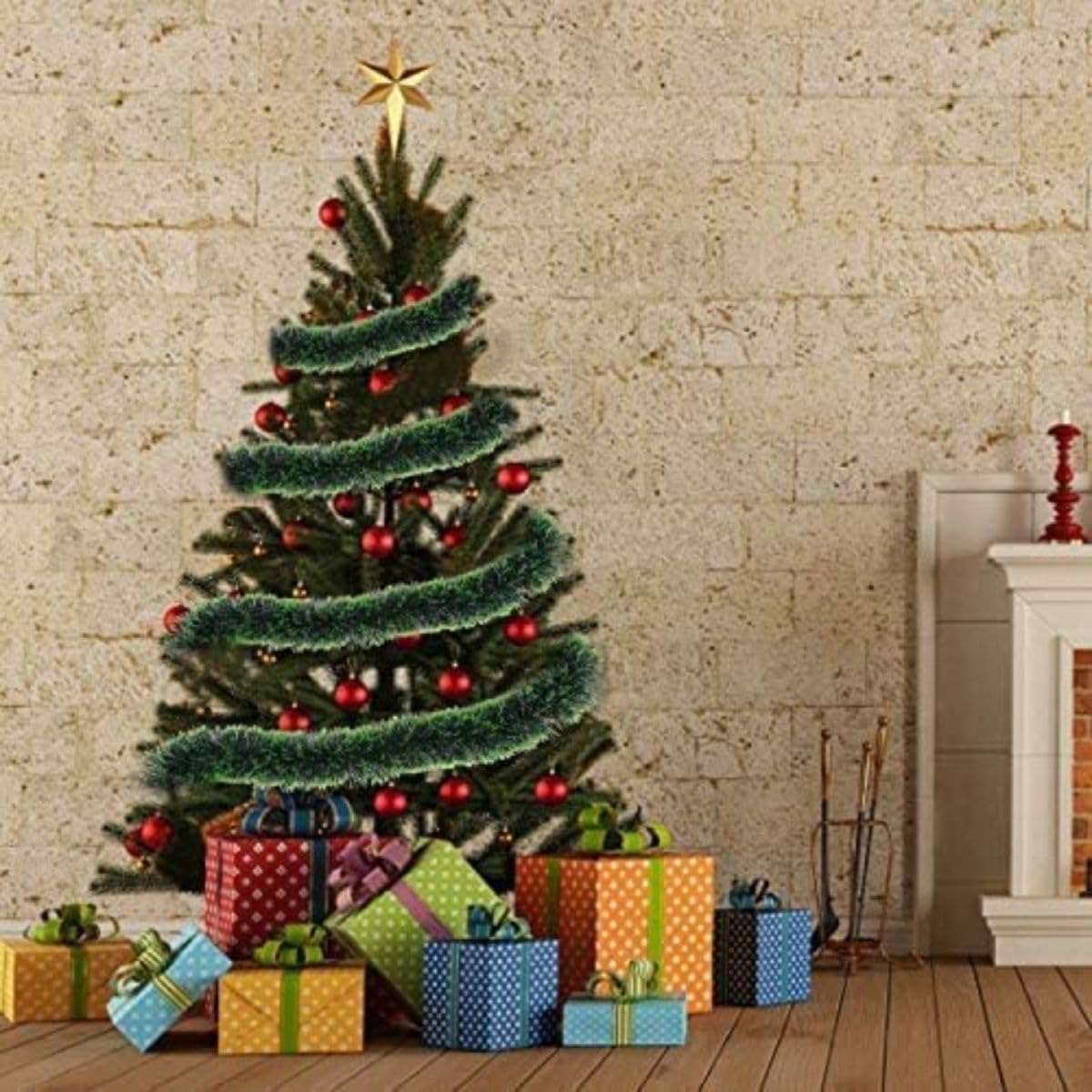 Artificial Green Christmas Tinsel Garland Strings Pack of 10