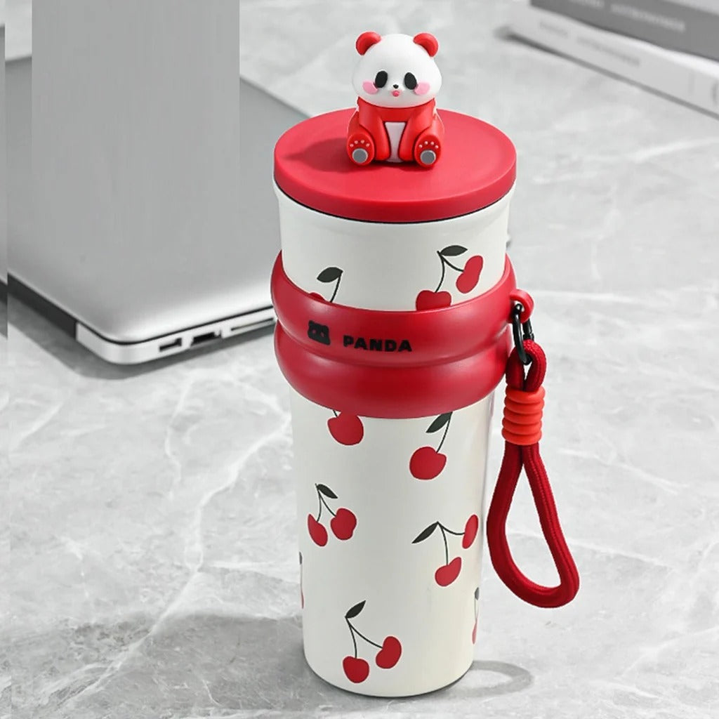 Panda Water Bottle (700ML)| Leakproof Cute Cherry Design, Portable & Reusable Water Bottle for School, Travel, and Office (CHERRY)