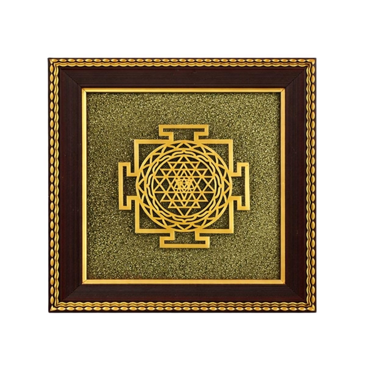 Tiny Shiny Shree Yantra on Raw Pyrite Frame
