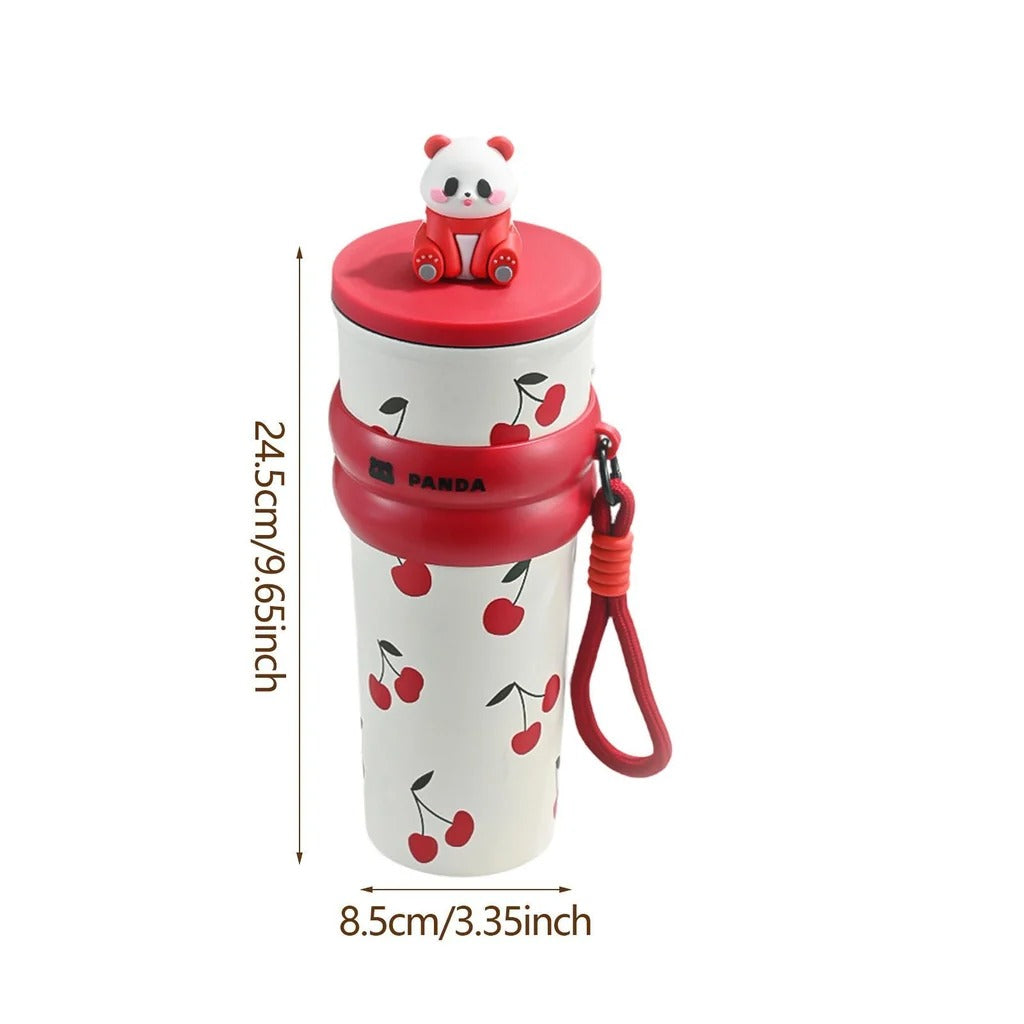 Panda Water Bottle (700ML)| Leakproof Cute Cherry Design, Portable & Reusable Water Bottle for School, Travel, and Office (CHERRY)