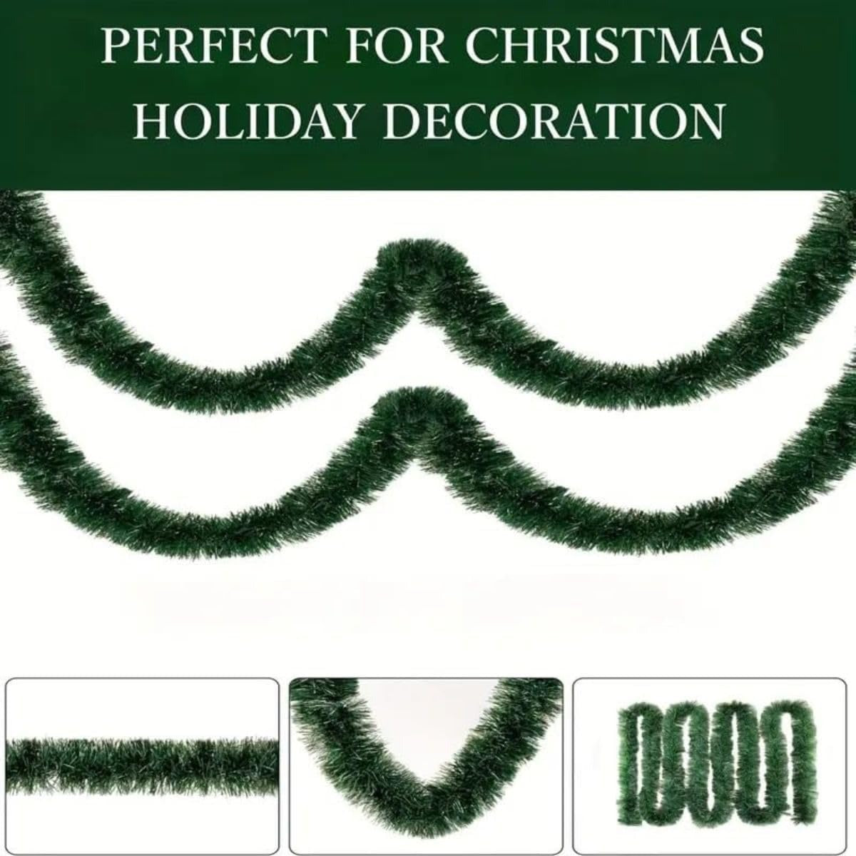 Artificial Green Christmas Tinsel Garland Strings Pack of 10