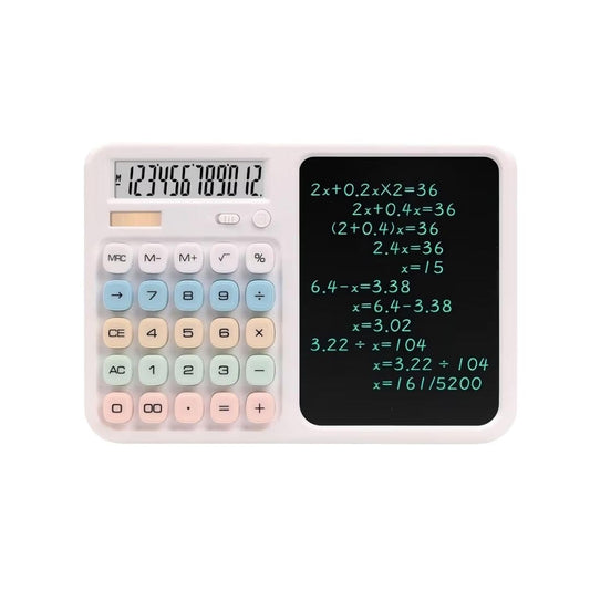 TINYSHINY 2-in-1 Calculator with LCD Writing Tablet | 12-Digit Desktop Calculator & 7-Inch Reusable Writing Pad | Large Display, One-Click Clear, Anti-Erase Lock, Portable for Students, Office & Business