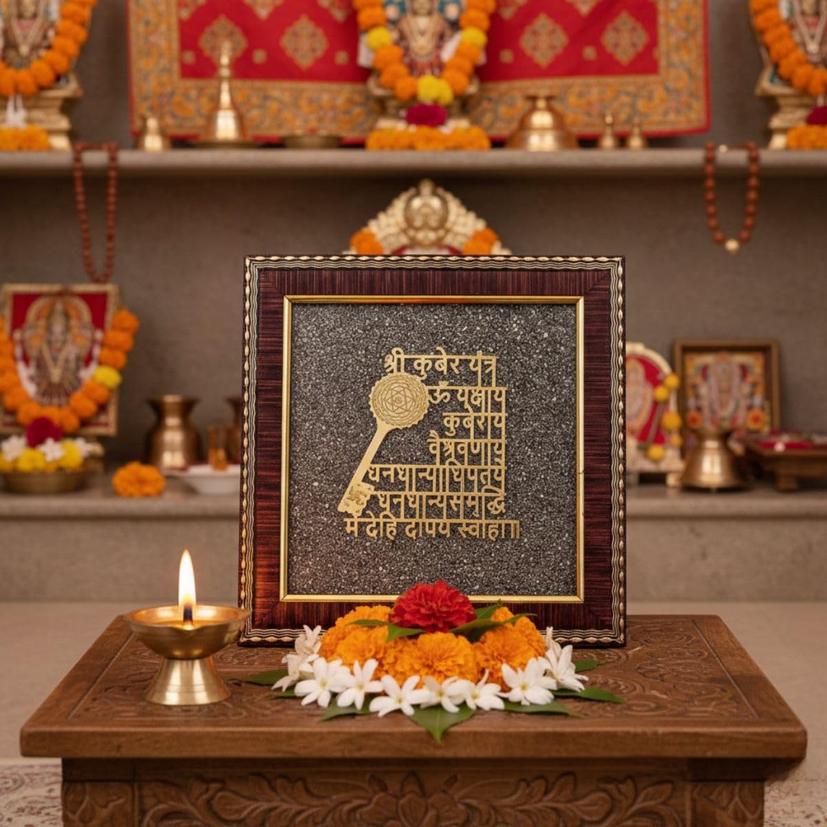 Shree Kuber Mantra & Yantra in Pyrite Frame