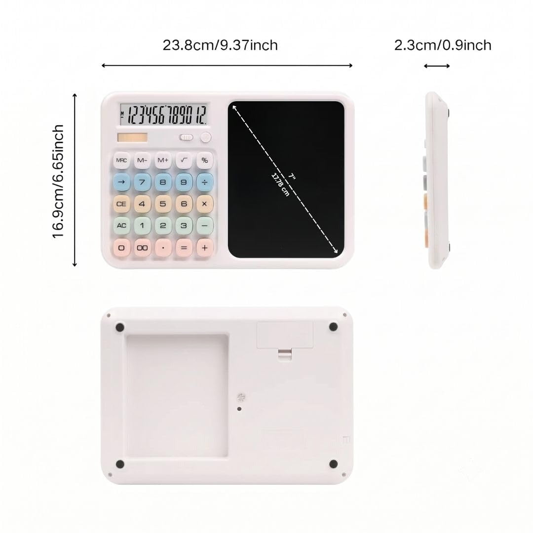 TINYSHINY 2-in-1 Calculator with LCD Writing Tablet | 12-Digit Desktop Calculator & 7-Inch Reusable Writing Pad | Large Display, One-Click Clear, Anti-Erase Lock, Portable for Students, Office & Business