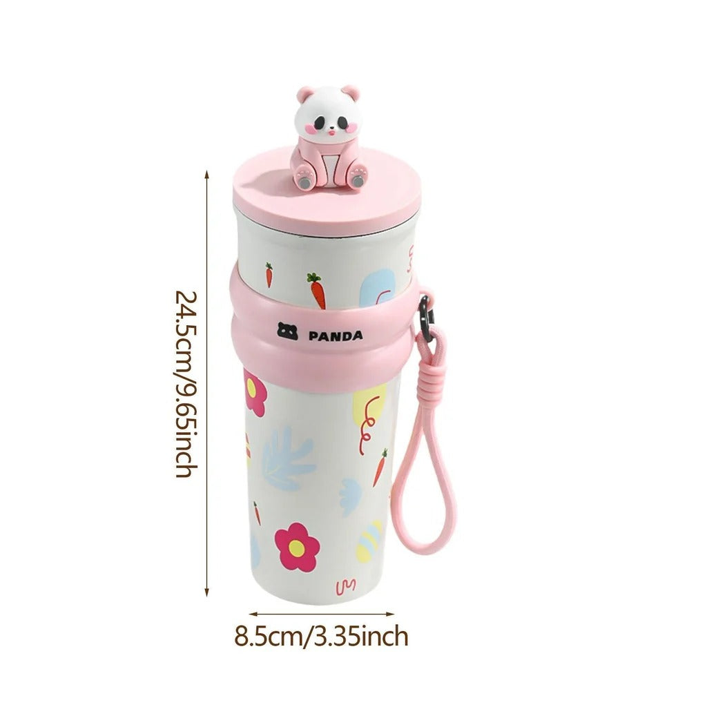 Panda Water Bottle (700ML)| Leakproof Cute Cherry Design, Portable & Reusable Water Bottle for School, Travel, and Office (PINK)