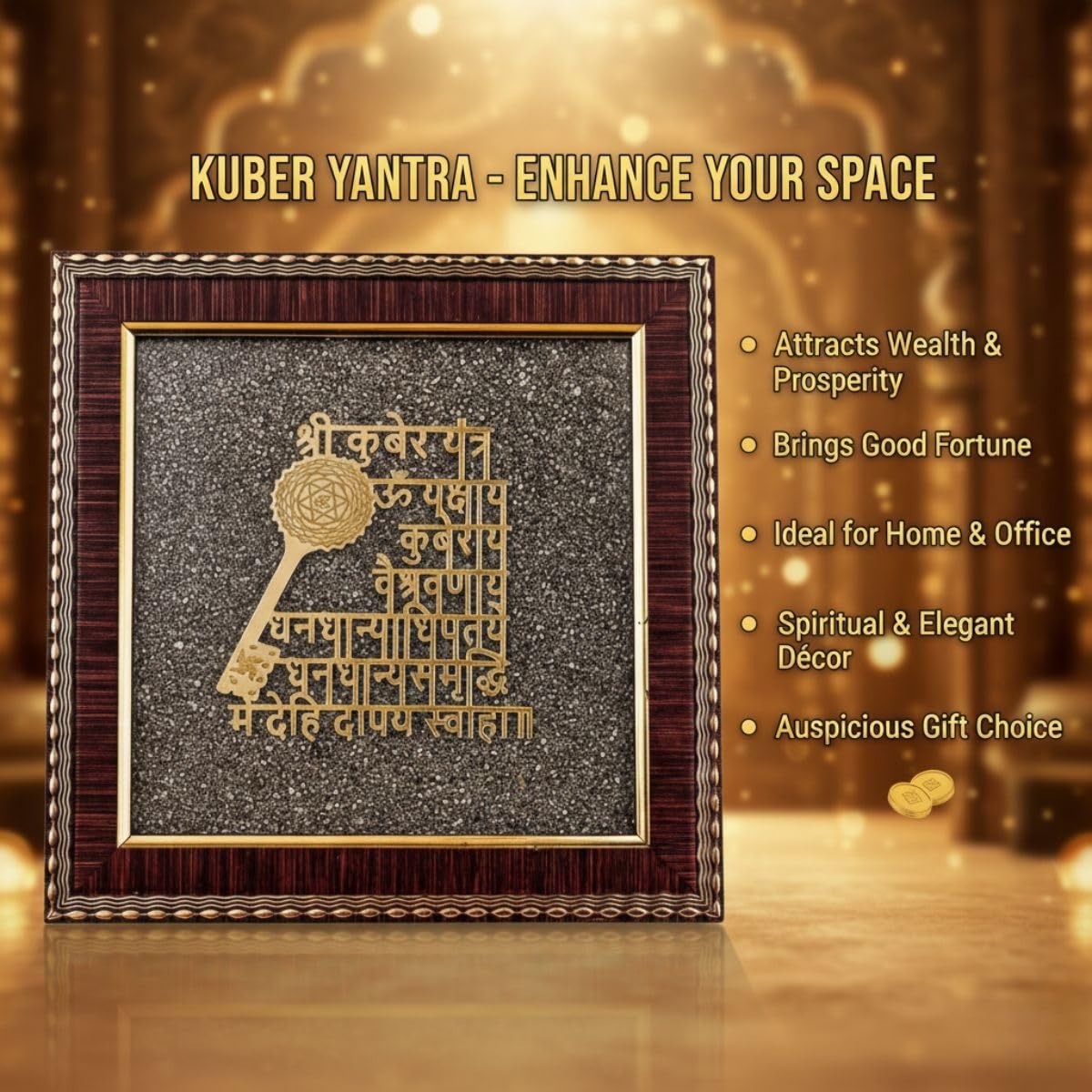 Shree Kuber Mantra & Yantra in Pyrite Frame
