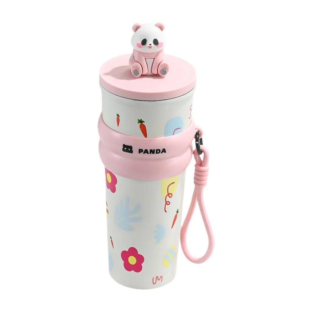 Panda Water Bottle (700ML)| Leakproof Cute Cherry Design, Portable & Reusable Water Bottle for School, Travel, and Office (PINK)