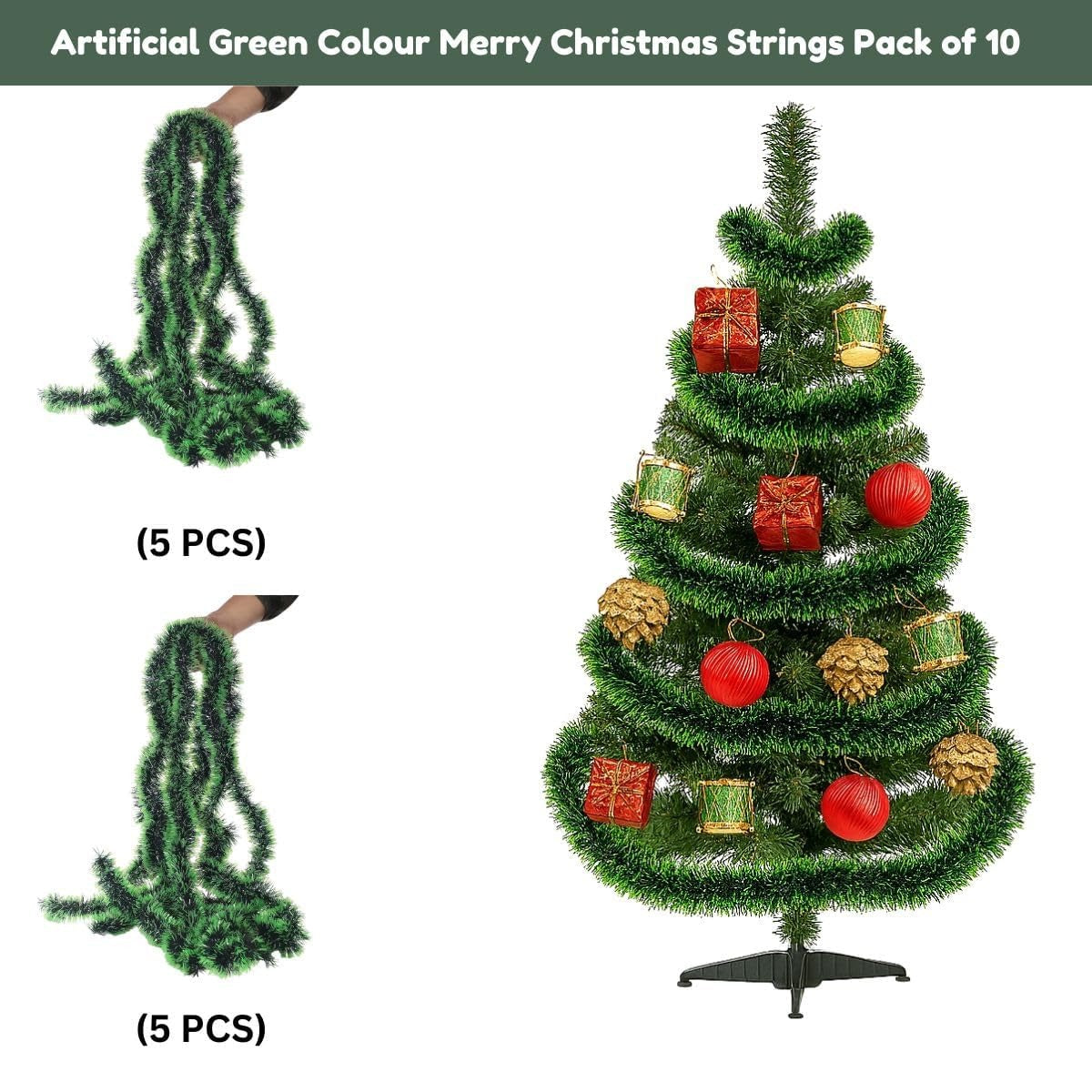 Artificial Green Christmas Tinsel Garland Strings Pack of 10