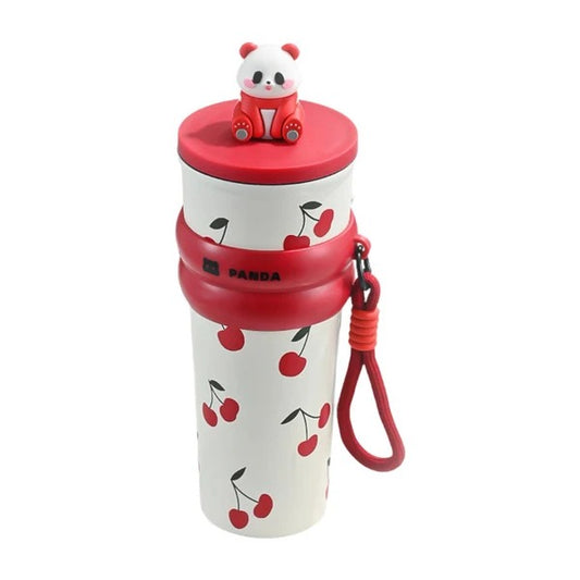 Panda Water Bottle (700ML)| Leakproof Cute Cherry Design, Portable & Reusable Water Bottle for School, Travel, and Office (CHERRY)