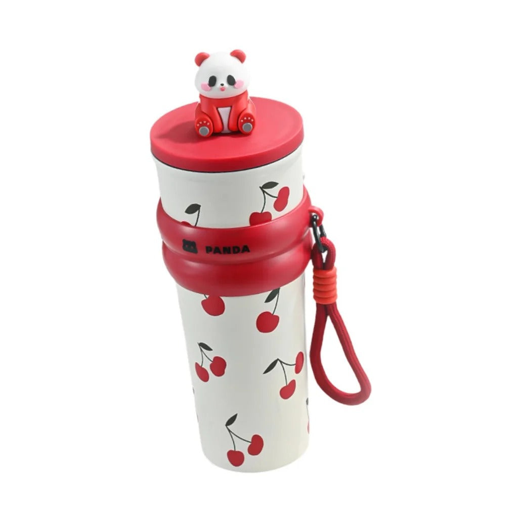 Panda Water Bottle (700ML)| Leakproof Cute Cherry Design, Portable & Reusable Water Bottle for School, Travel, and Office (CHERRY)