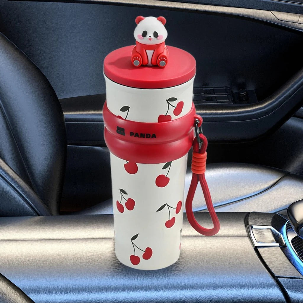 Panda Water Bottle (700ML)| Leakproof Cute Cherry Design, Portable & Reusable Water Bottle for School, Travel, and Office (CHERRY)