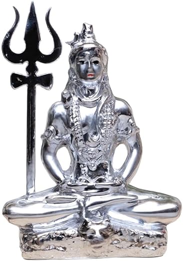 Non Metal Shiv Ji Mini 3 Inch Idol – Silver Finish Lord Shiva Murti for Home Temple, Pooja, Car Dashboard & Gift