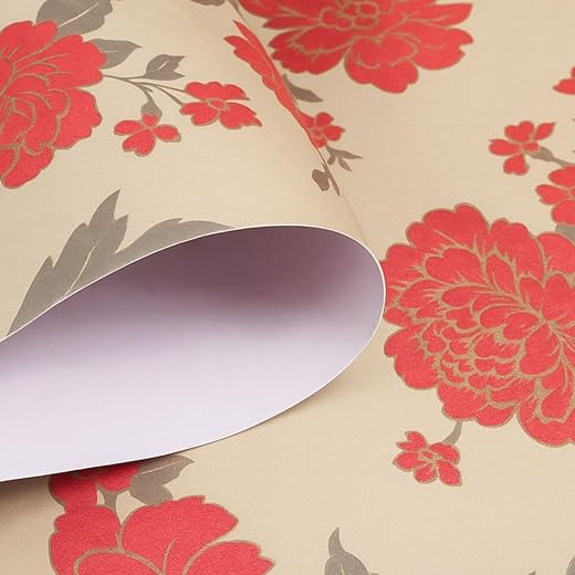 Red Flower Design Vinyl Wall Sticker | Self-Adhesive Peel & Stick Removable Wallpaper for Walls, Bedroom, Living Room, Kitchen & Office Décor