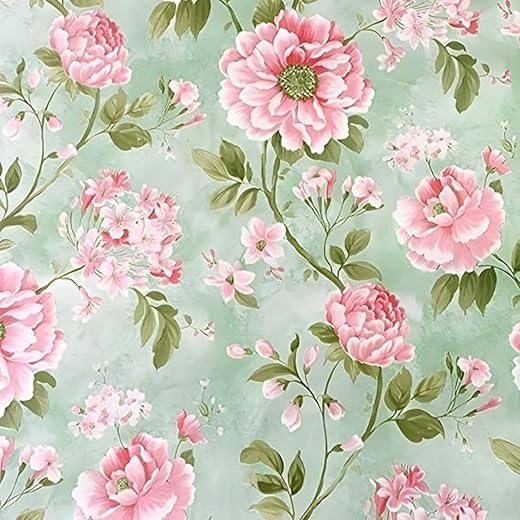 Removable Pink Flower with Leaves Pattern Wallpaper | Peel & Stick Self-Adhesive Floral Wall Décor for Bedroom, Living Room, Kitchen & Nursery