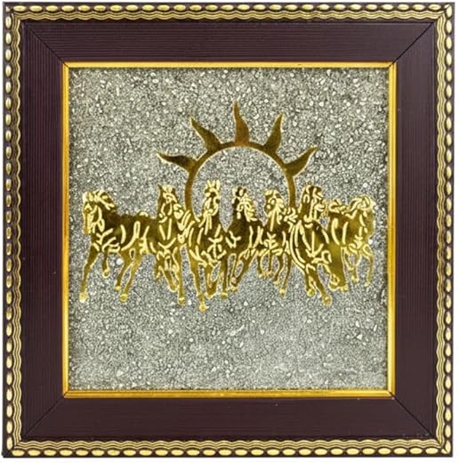 Tiny Shiny 7 Horses on Raw Pyrite Frame | Seven Horses Wall Decor Pyrite Stone Frame for Success & Fame | Vastu Items for Money Attraction | Wall Decor | Ideal Gift