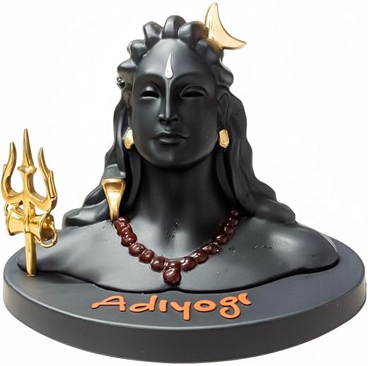 Tiny Shiny Adiyogi Statue with Rudraksh Mala/Resin Car Dashboard Idols/Lord Shiva for Pooja/Shivratri Gift/Decor/Shiv Murti/Mahadev Statues/Decorative Items for Home/Office
