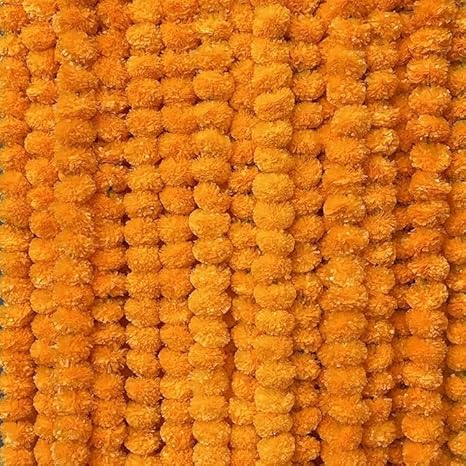 Tiny Shiny Artificial Marigold Flower Garlands, 5 Feet Long, 10 Pc Pack Traditional Decoration, Festival Decoration (Marigold Latkan-Orange)
