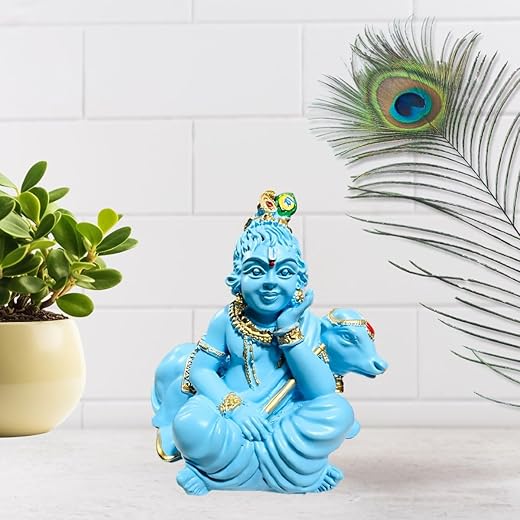 Tiny Shiny Bal Gopal with Cow Murti Statue | Laddu Gopal Statue | Bal Krishna Idol