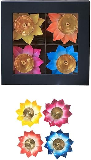 Tiny Shiny Brass Diya Lotus Oil Lamp – Traditional Handcrafted Puja Lamp for Home Decor, Meditation & Spiritual Ceremonies | Elegant Brass Finish (Pack of 1- 4PC)